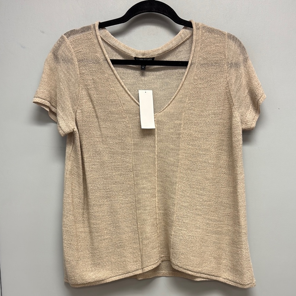 NWT Eileen Fisher Muslin V-Neck Cropped Boxy Top -Wheat Size Petite Large
